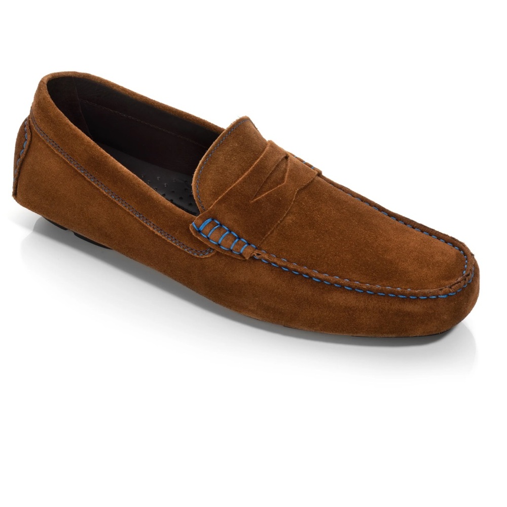 to boot new york adam derrick loafers suede brown with navy stitching sz 11